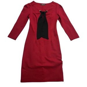 Appleline Ribbed Tie-Neck Sheath Dress Red Bodycon S 4